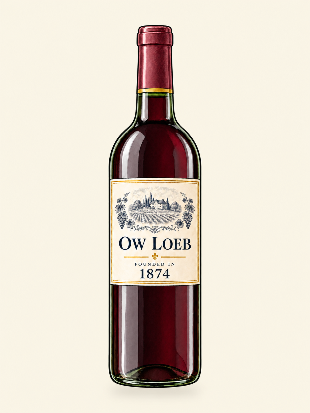 OW Loeb red wine illustration, founded 1874. Illustrative image.