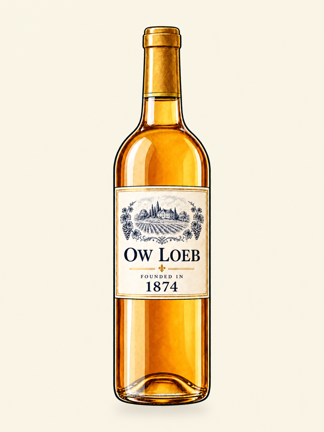 OW Loeb sweet wine illustration, founded 1874. Illustrative image.