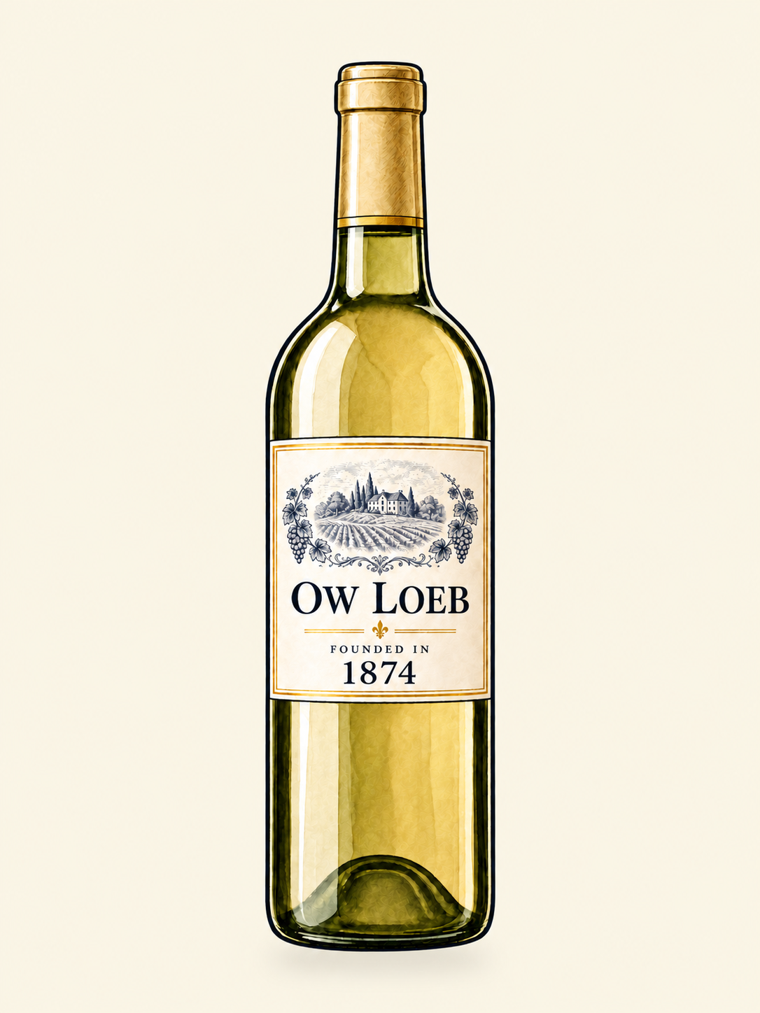 OW Loeb white wine illustration, founded 1874. Illustrative image.