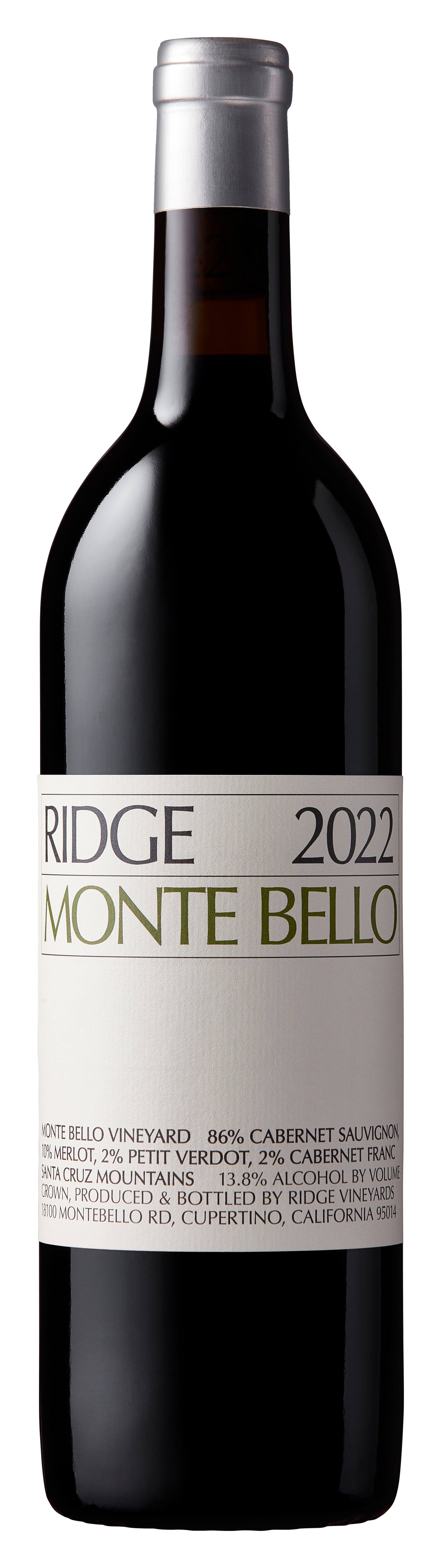 Ridge Monte Bello 2022 - official producer bottle photograph; listed bottle size applies.
